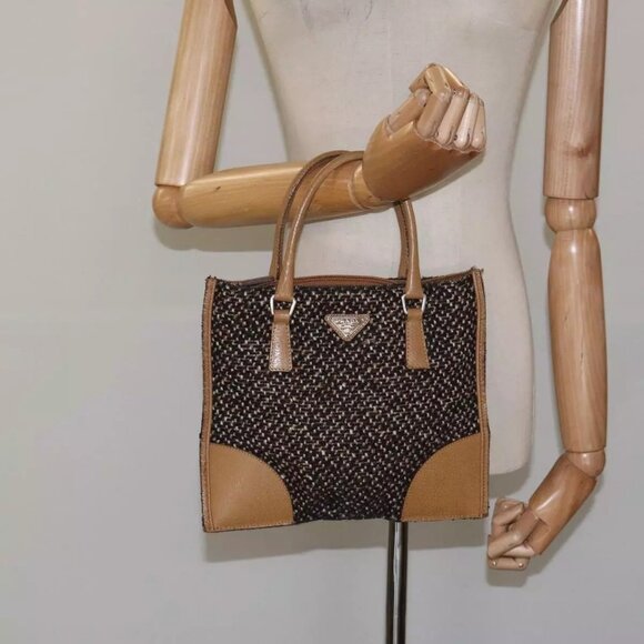 PRADA Hand Bag Wool Brown Auth - Picture 1 of 16